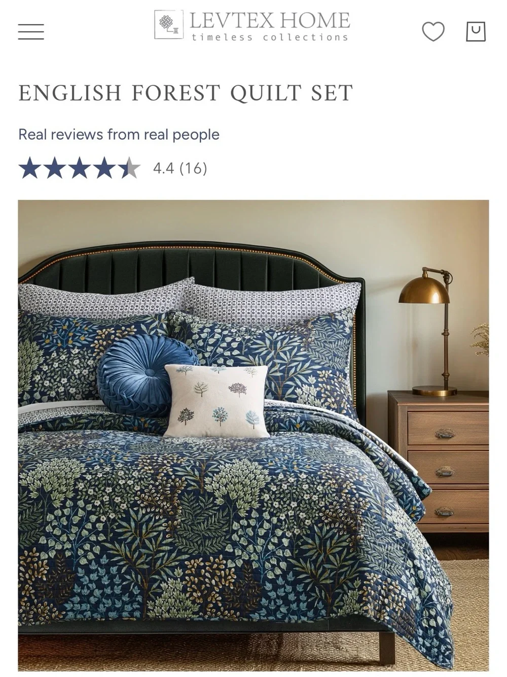 Levtex Blue Botanical Comforter 3 pcs. Set 100% cotton, reversible pattern  💙🤍🩶